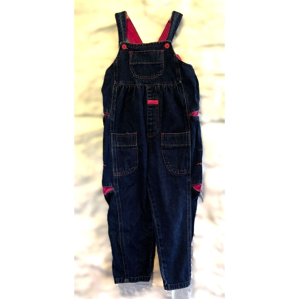 VTG Y2K/90s Bonjour Denim Overalls Girls 4T Embroidered Western Cactus